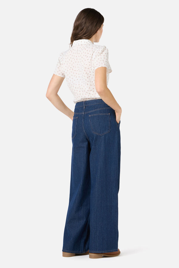 Princess Highway - Pinstripe Relaxed Jean - blue-denim
