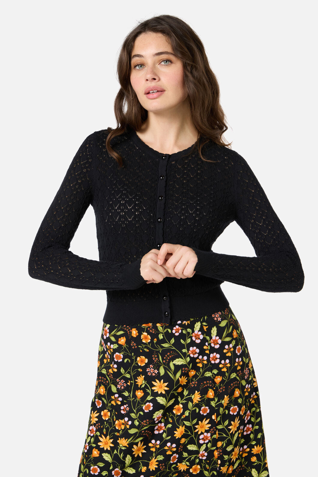 Princess Highway - Clarissa Pointelle Cardigan - black
