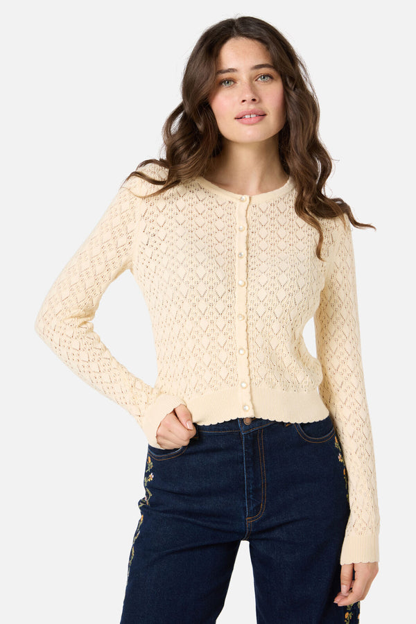 Princess Highway - Clarissa Pointelle Cardigan - cream