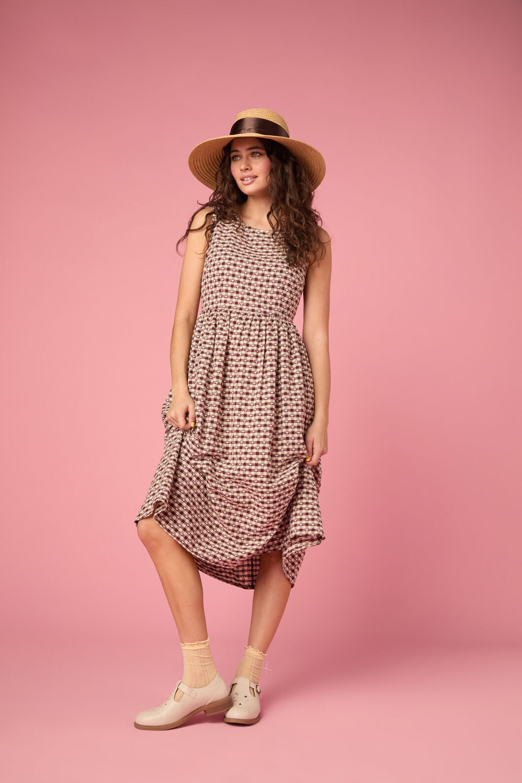 Princess Highway - Sweetheart Check Midi Dress - chocolate