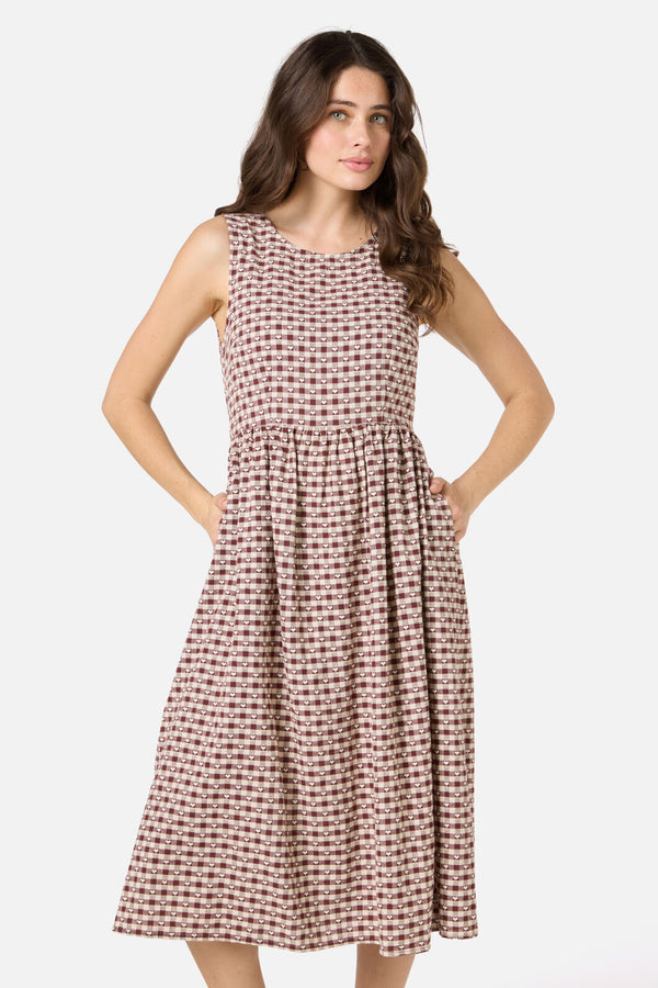 Princess Highway - Sweetheart Check Midi Dress - chocolate