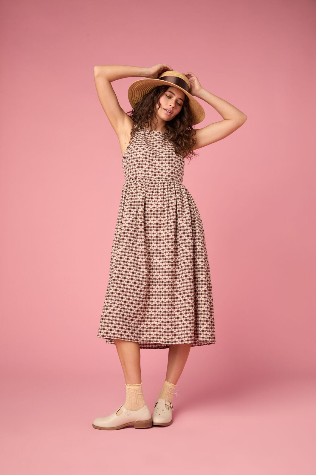 Princess Highway - Sweetheart Check Midi Dress - chocolate