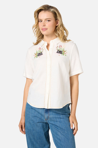 Princess Highway - Swan Embroidered Shirt - cream