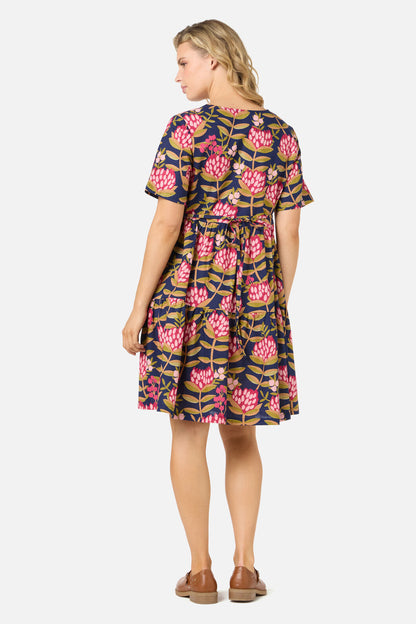 Princess Highway - Protea Flower Smock Dress - navy