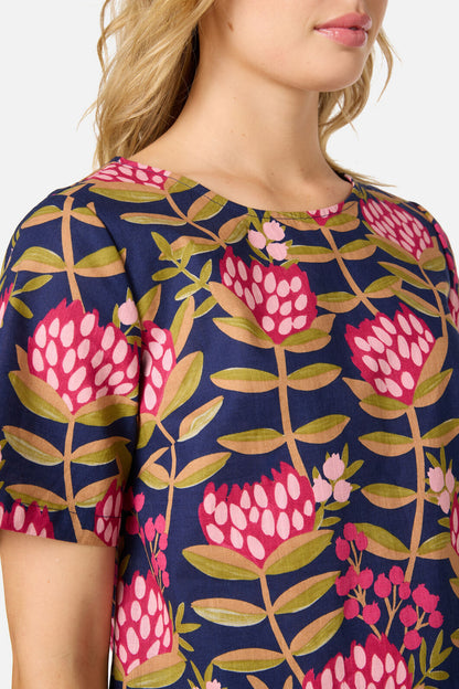 Princess Highway - Protea Flower Short Sleeve Top - navy