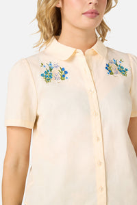 Princess Highway - Cat Embroidered Blouse - cream