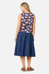 Princess Highway - Geranium Flower Shell Top - navy