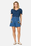 Princess Highway - Swan Embroidered Denim Short - blue-denim