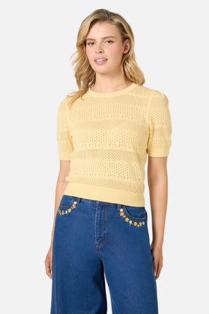 Princess Highway - Tamsin Lacey Heart Knit Top - lemon