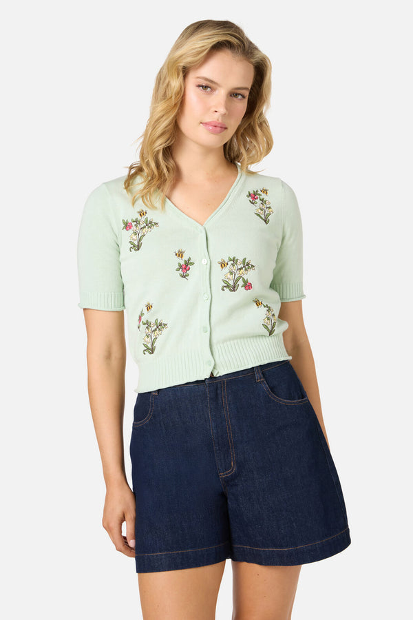 Princess Highway - Libby Bee Embroidered Cardigan - mint