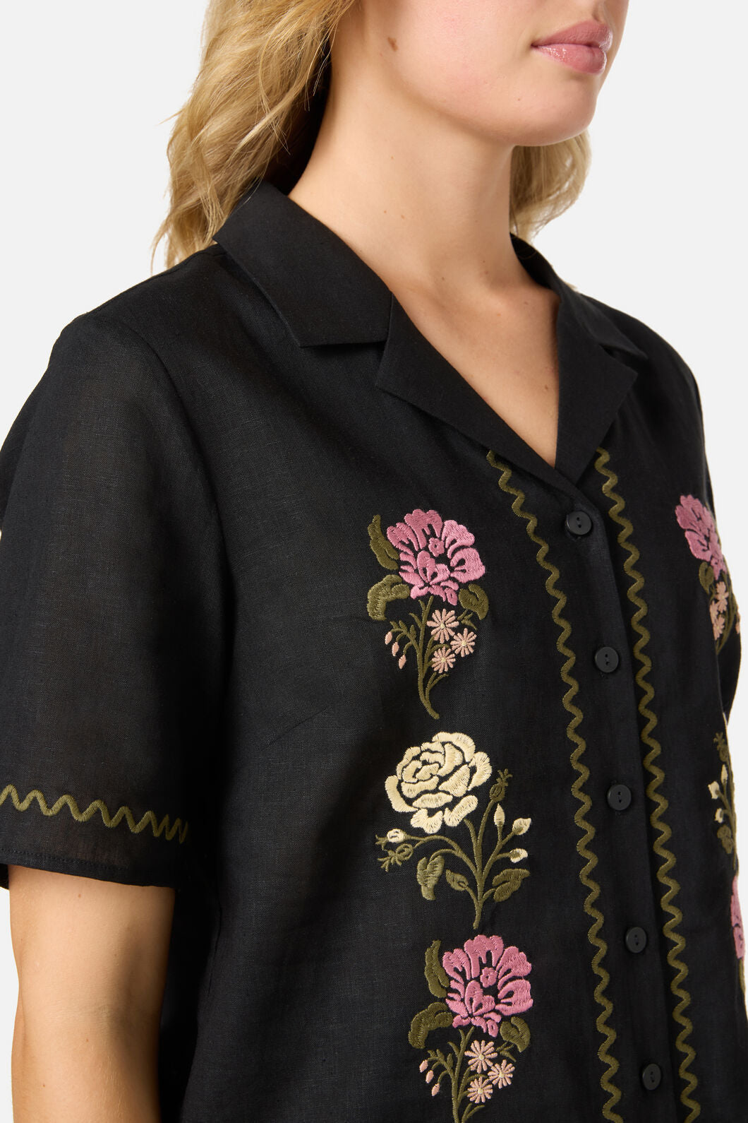 Princess Highway - Astrid Rose Embroidered Shirt - black