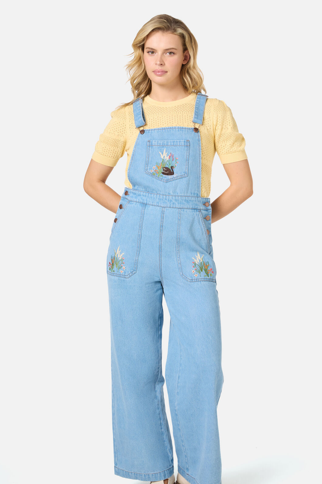 Princess Highway - Swan Embroidered Overall - blue-denim