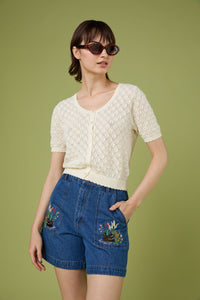 Princess Highway - Lacey Short Sleeve Cardigan - cream