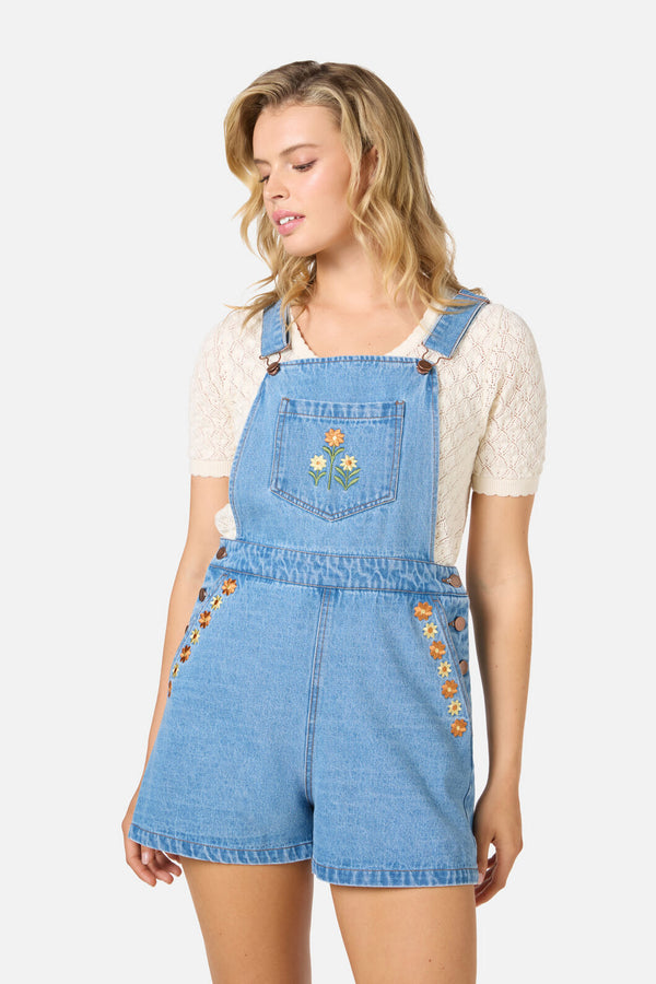 Princess Highway - Cleo Embroidered Short Overall - blue-denim
