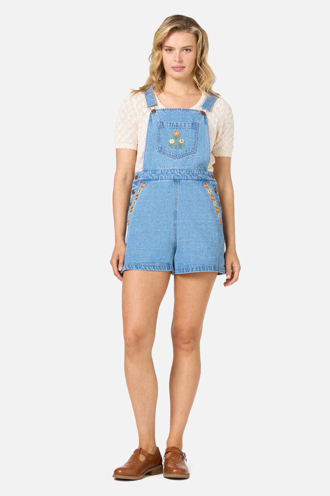Princess Highway - Cleo Embroidered Short Overall - blue-denim