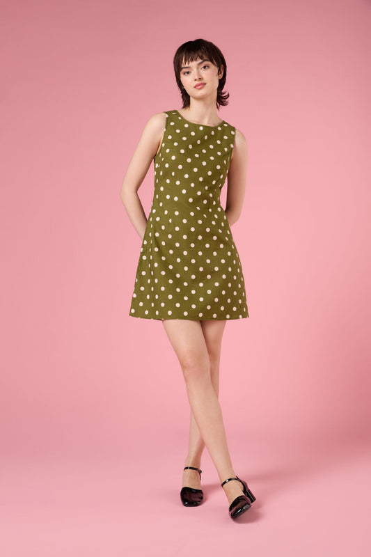 Princess Highway - Polka Dot Shift Mini Dress - olive