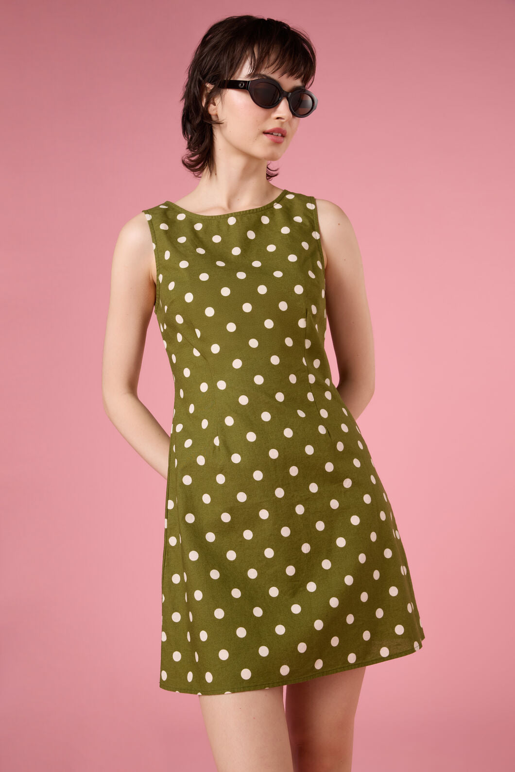 Princess Highway - Polka Dot Shift Mini Dress - olive