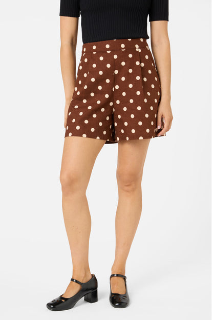 Princess Highway - Polka Dot A Line Shorts - chocolate