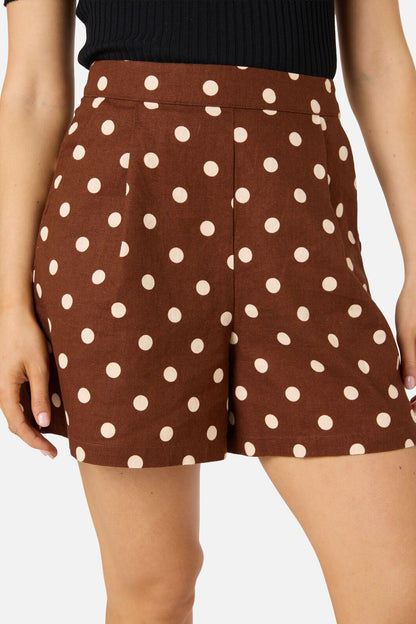 Princess Highway - Polka Dot A Line Shorts - chocolate