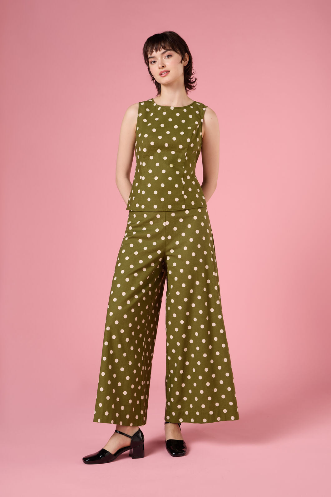 Princess Highway - Polka Dot Wide Leg Pant - olive