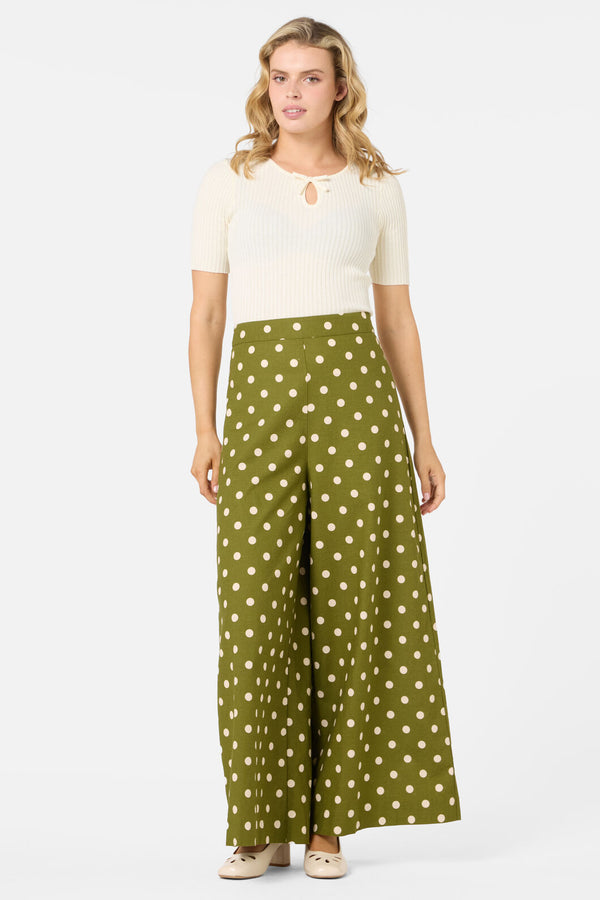 Princess Highway - Polka Dot Wide Leg Pant - olive