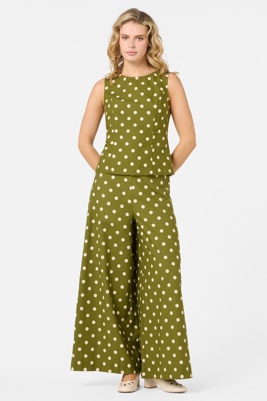 Princess Highway - Polka Dot Shell Top - olive