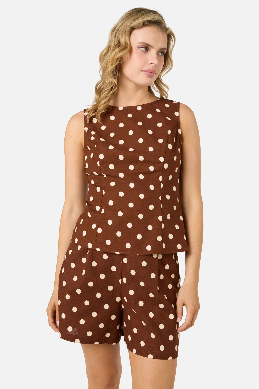 Princess Highway - Polka Dot Shell Top - chocolate