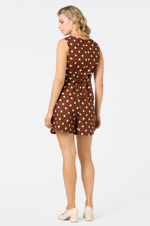 Princess Highway - Polka Dot Shell Top - chocolate