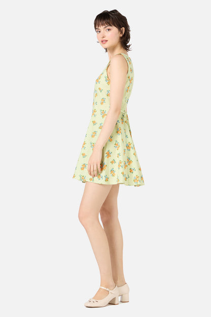 Princess Highway - Gingham Floral Shift Dress - green