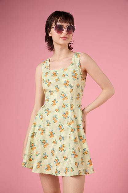 Princess Highway - Gingham Floral Shift Dress - green