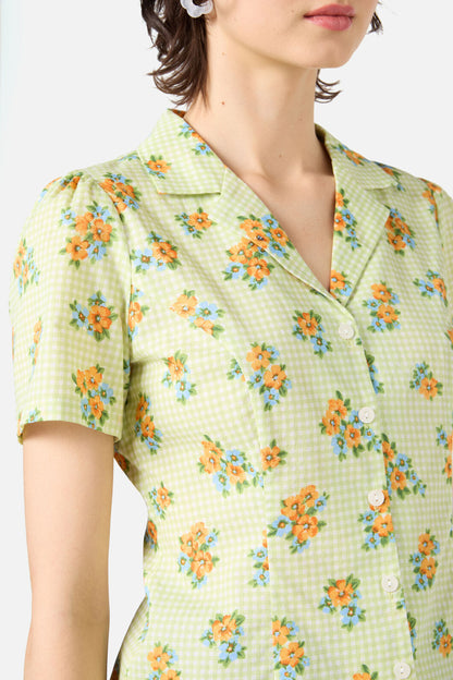 Princess Highway - Gingham Floral Blouse - green