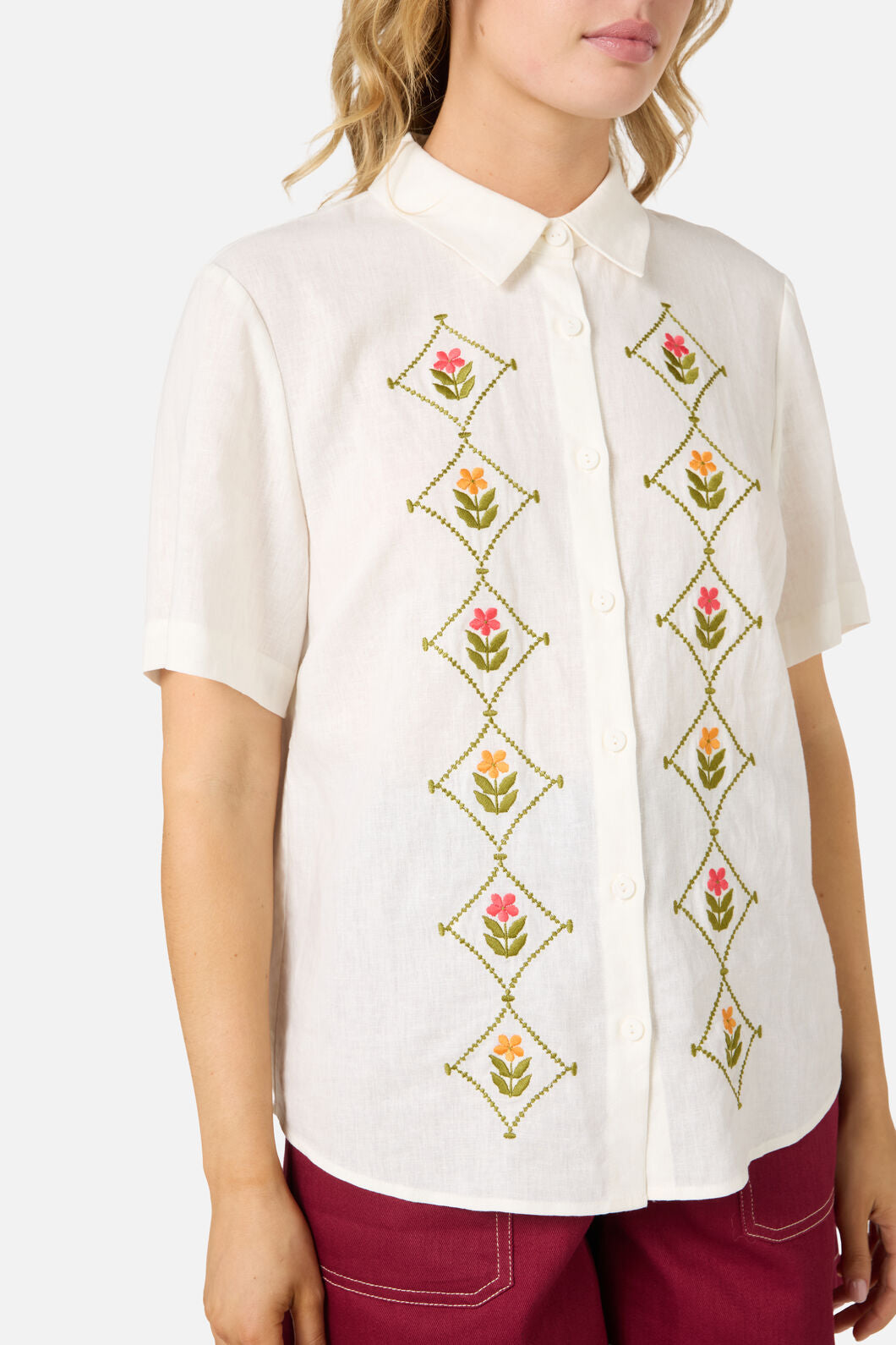 Princess Highway - Flower Girl Embroidered Shirt - cream