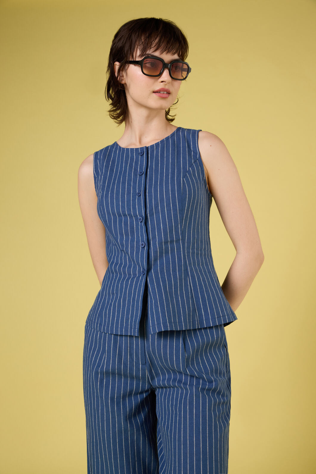 Princess Highway - Frankie Pinstripe Vest Top - navy
