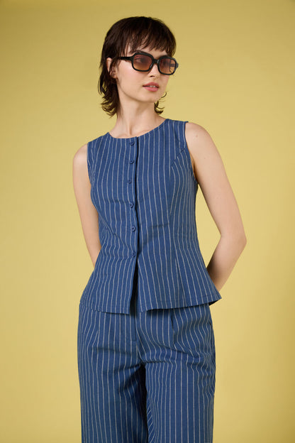 Princess Highway - Frankie Pinstripe Vest Top - navy