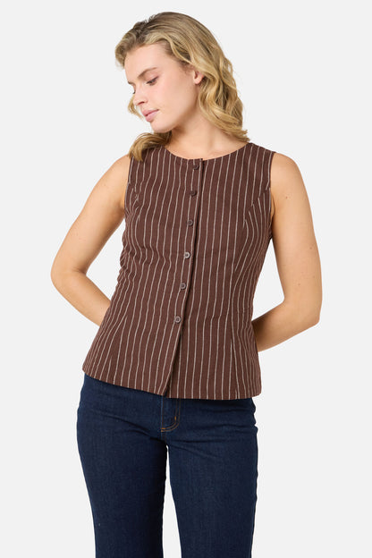 Princess Highway - Frankie Pinstripe Vest Top - chocolate