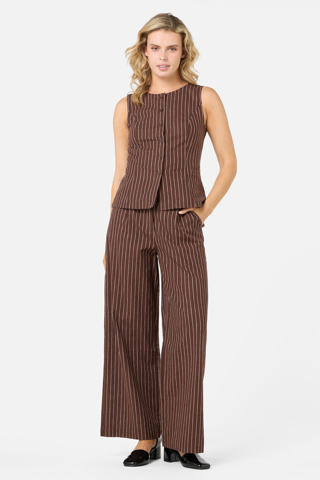 Princess Highway - Frankie Pinstripe Vest Top - chocolate