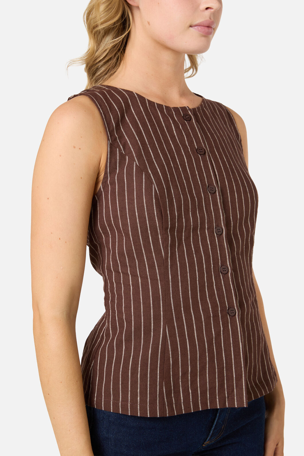 Princess Highway - Frankie Pinstripe Vest Top - chocolate