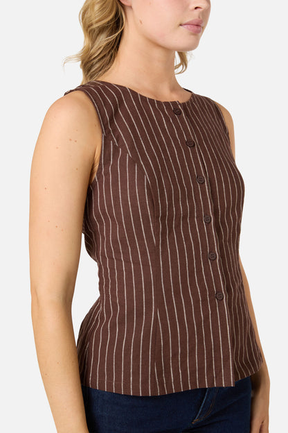 Princess Highway - Frankie Pinstripe Vest Top - chocolate