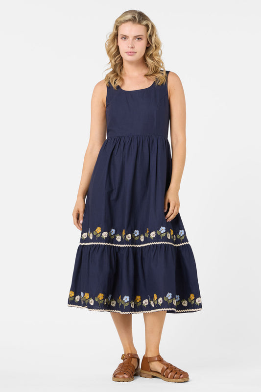 Princess Highway - Blooms Embroidered Midi Dress - navy