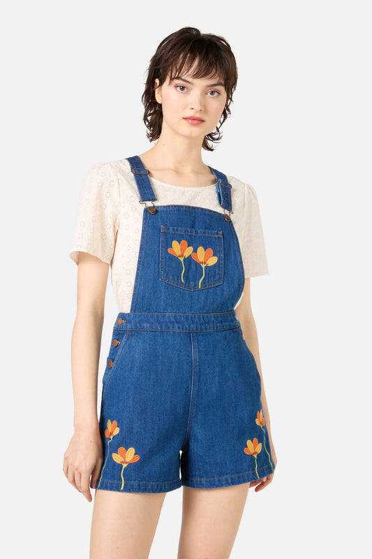 Princess Highway - Lulu Embroidered Short Overall - blue-denim