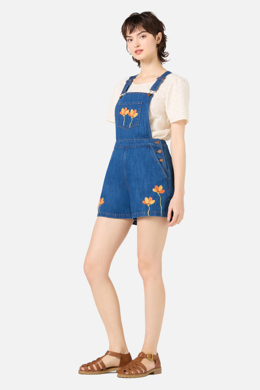 Princess Highway - Lulu Embroidered Short Overall - blue-denim