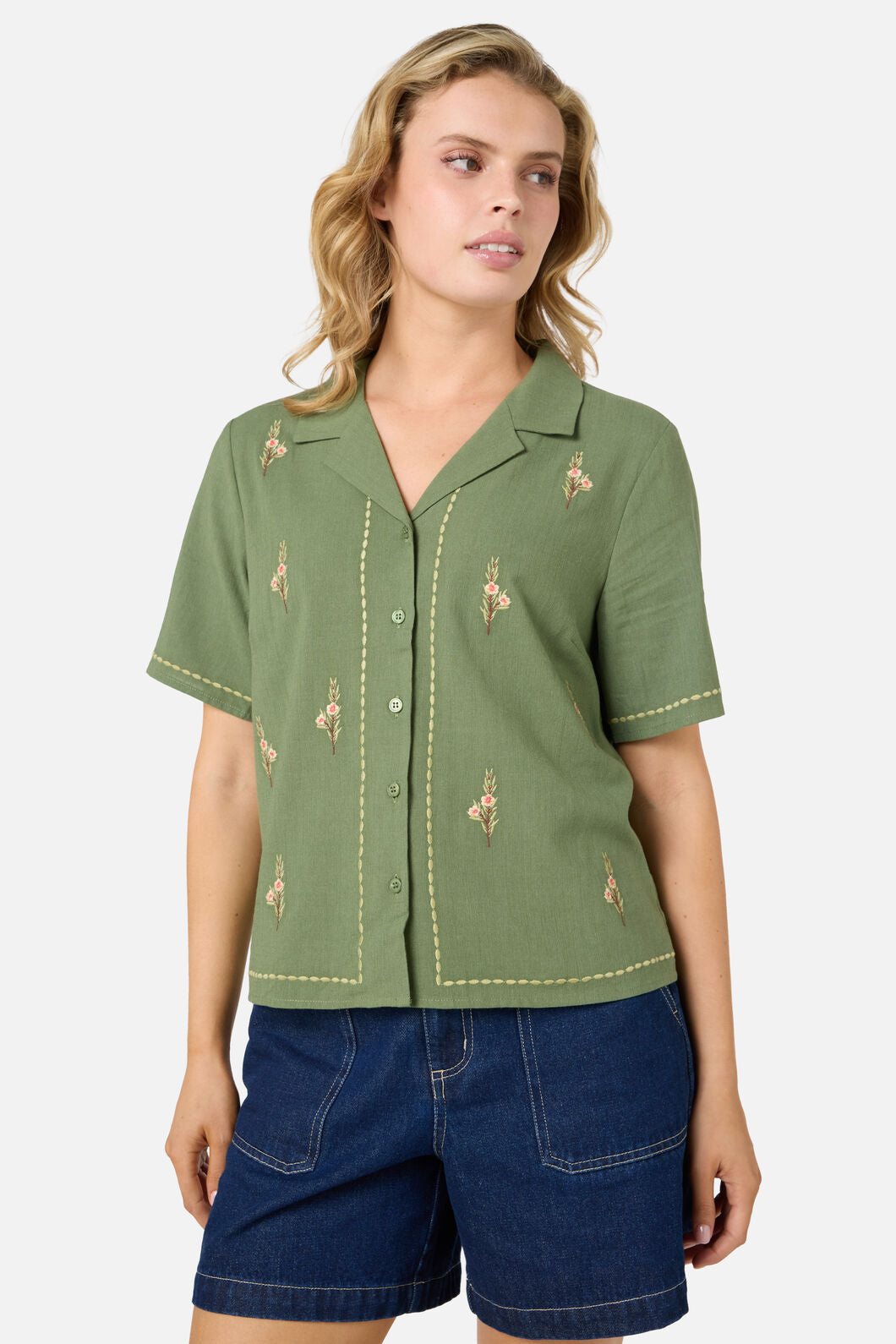 Princess Highway - Eva Embroidered Shirt - olive