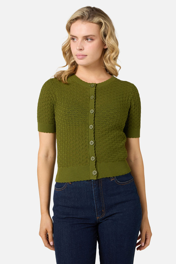 Princess Highway - Garden Short Sleeve Cardigan - olive