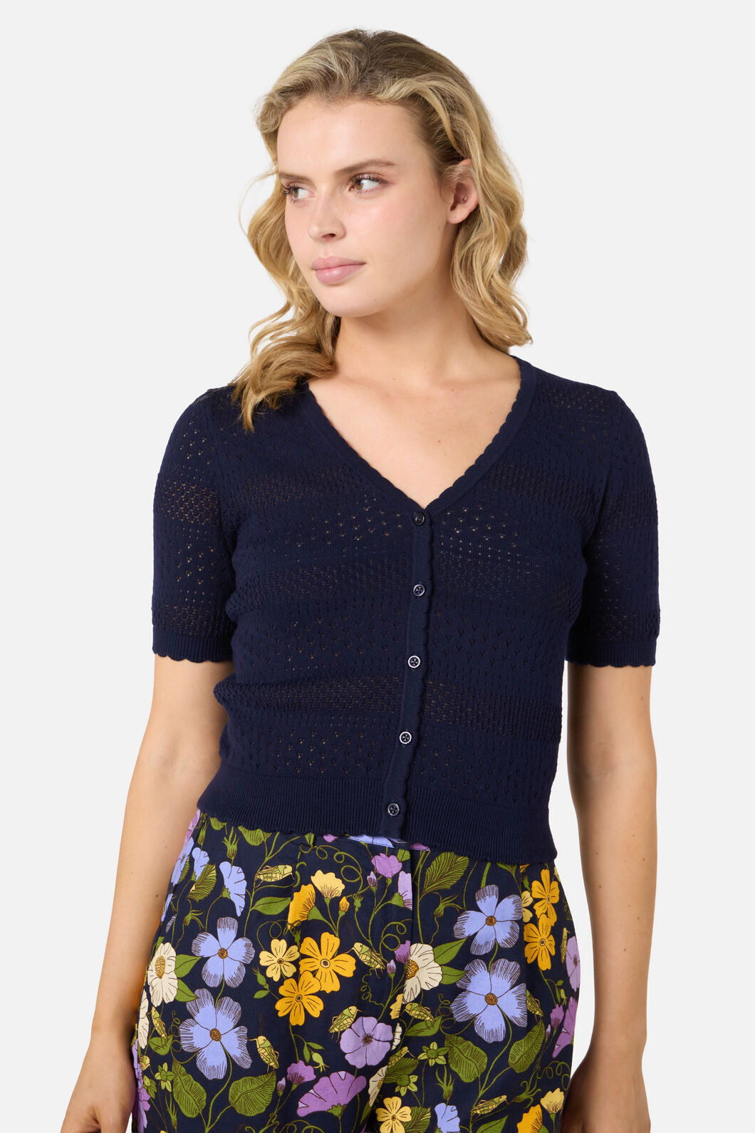Princess Highway - Mae Short Sleeve Cardigan - navy