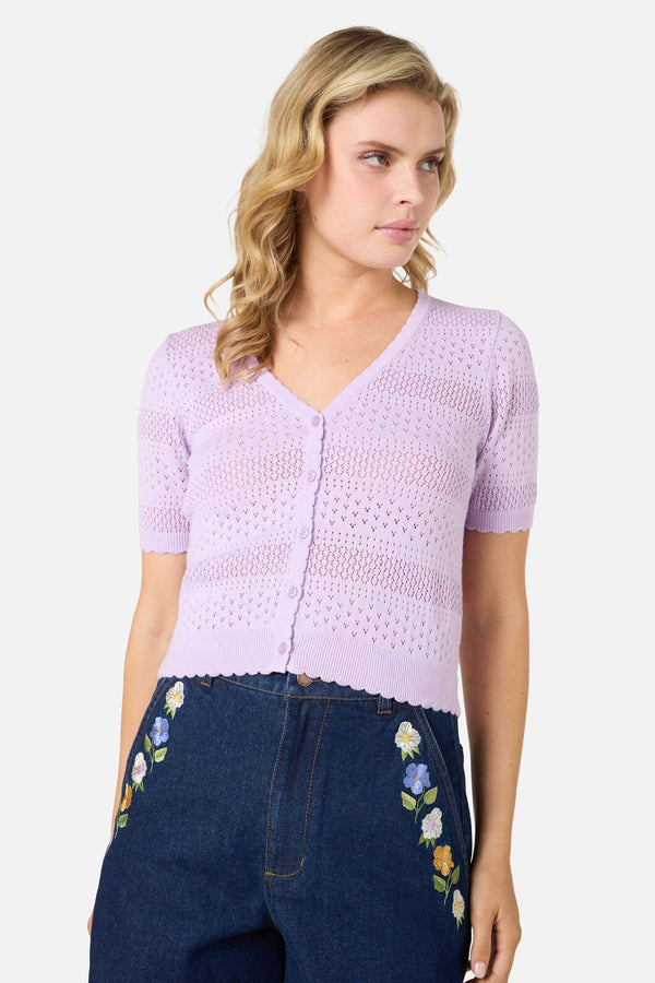 Princess Highway - Mae Short Sleeve Cardigan - lilac