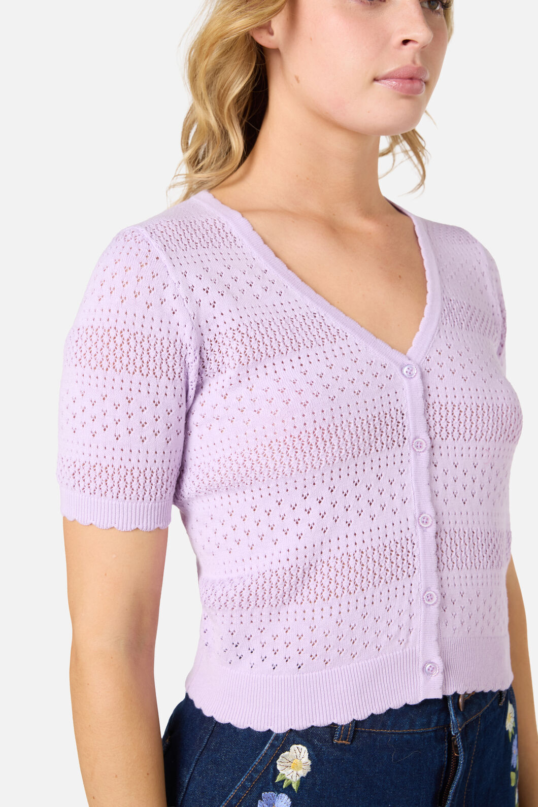 Princess Highway - Mae Short Sleeve Cardigan - lilac