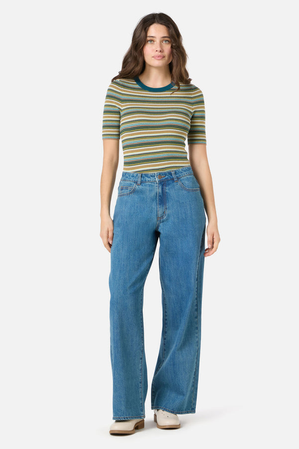 Princess Highway - Sadie Stripe Knit Top - teal