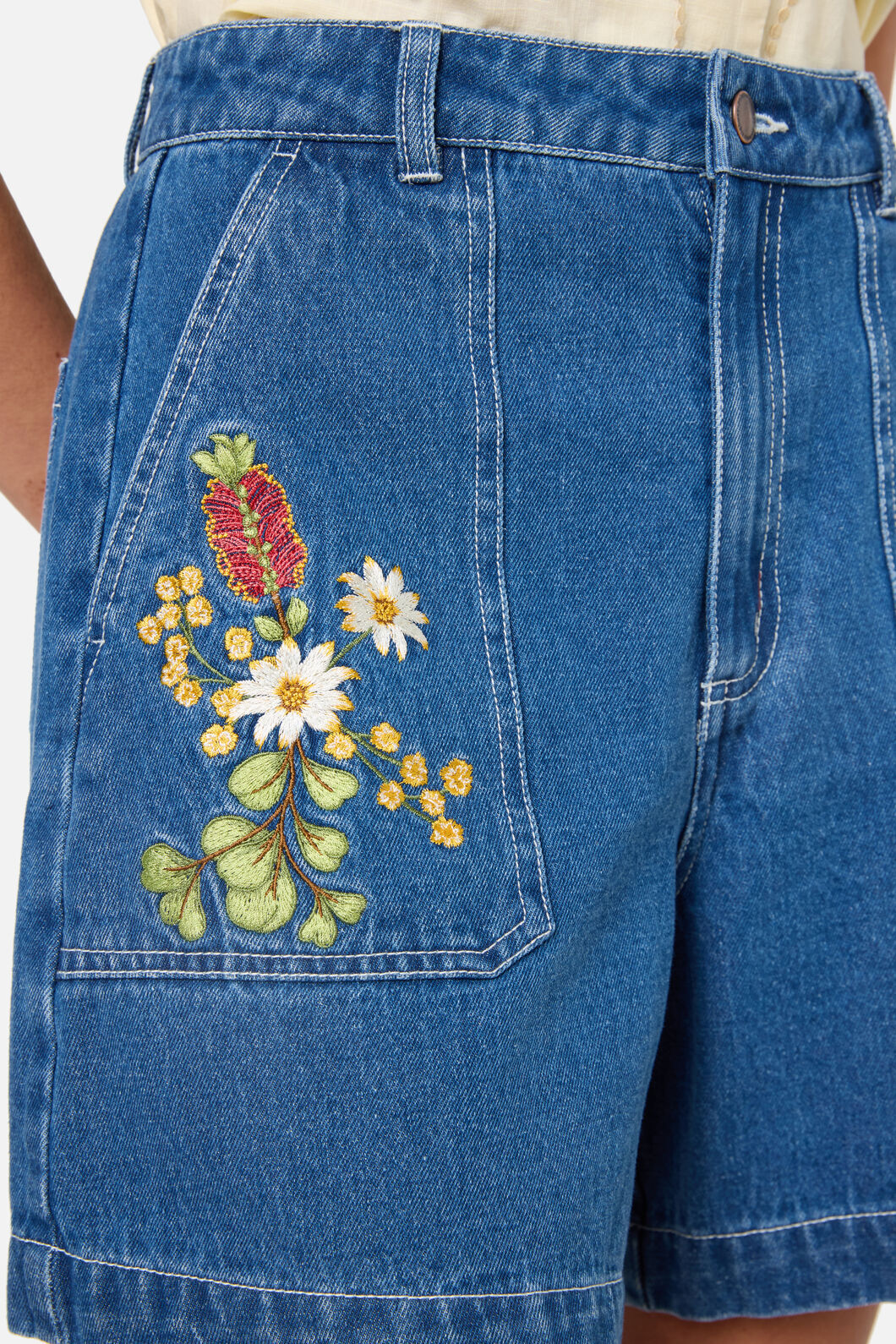 Princess Highway - Native Flora Embroidered Short - blue-denim