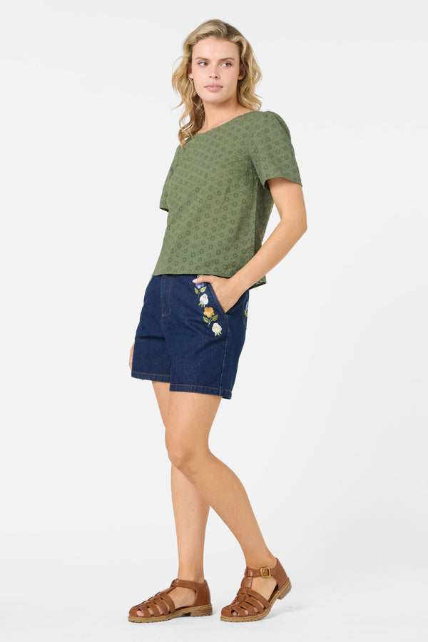 Princess Highway - Asher Broderie Top - olive