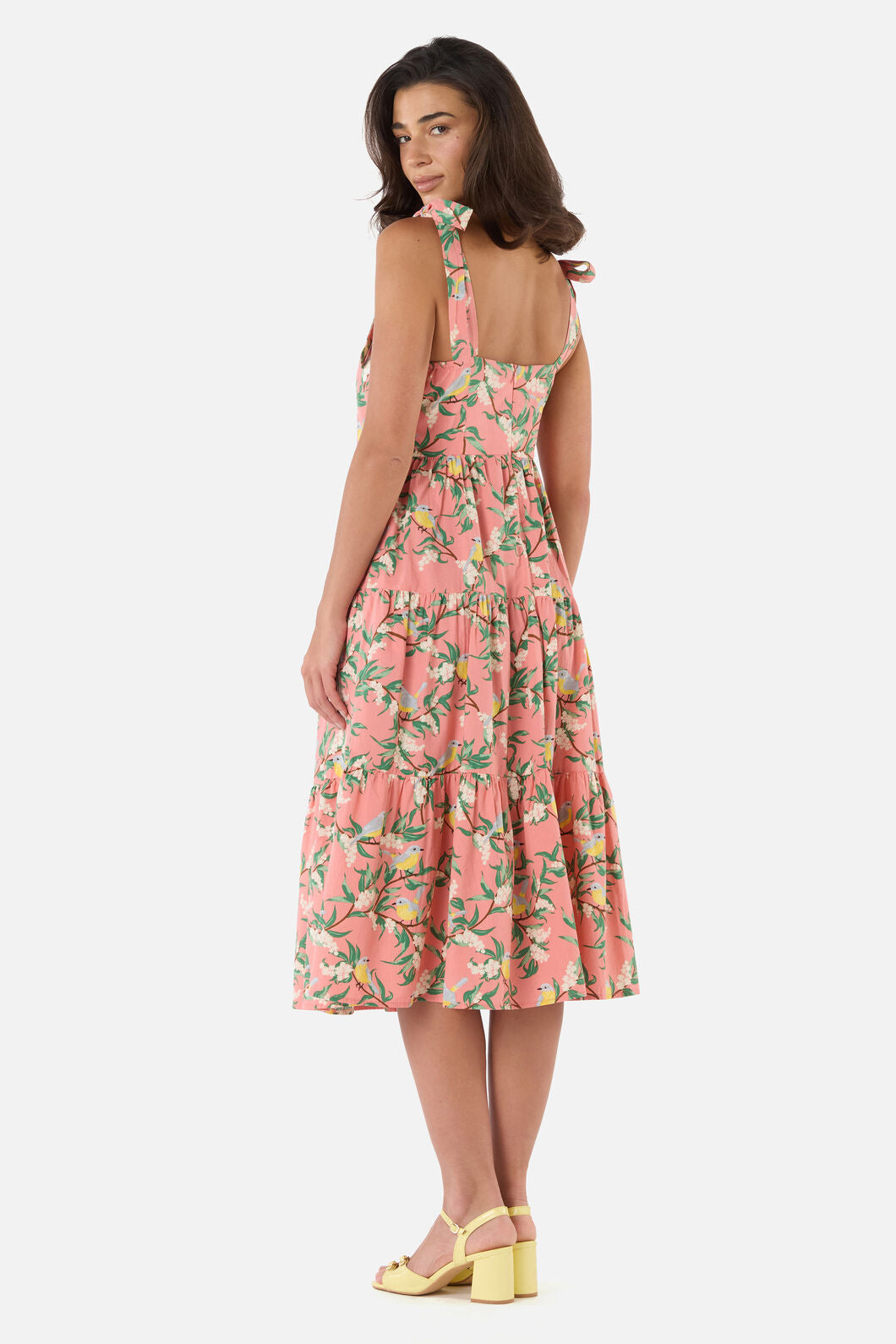 Princess Highway - Yellow Robin Tiered Midi Dress - coral
